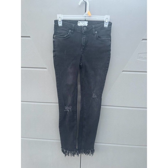 Free People Vintage Black Great Heights Frayed Distressed Skinny Jeans Size 24 - Picture 6 of 16